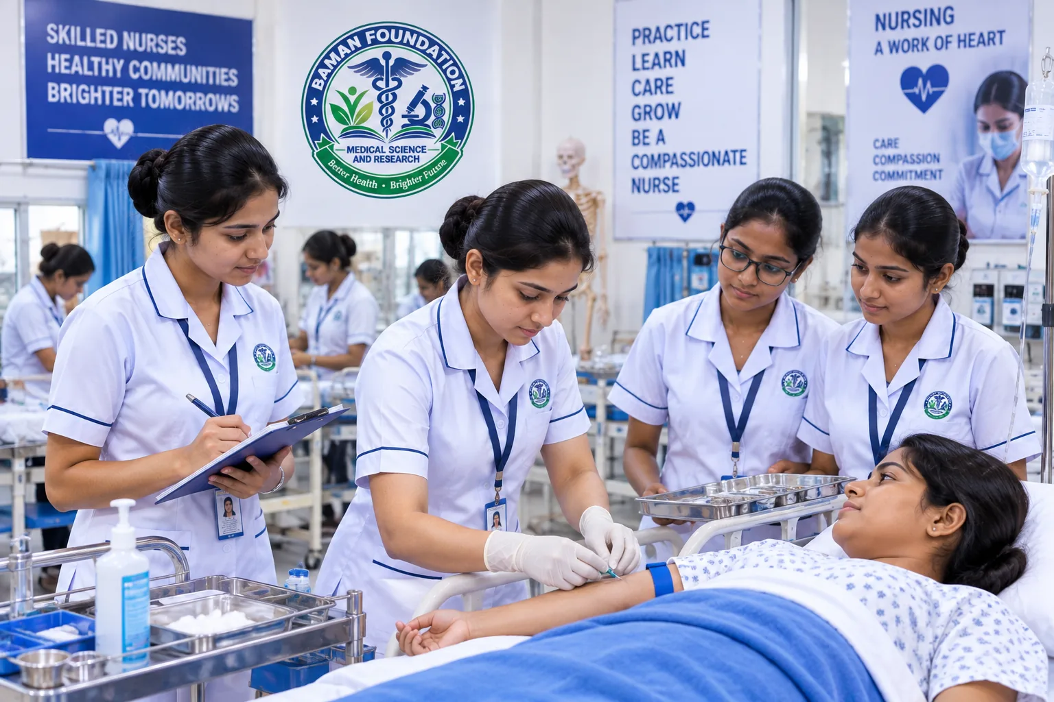 Nursing students during practical learning at Baman Foundation